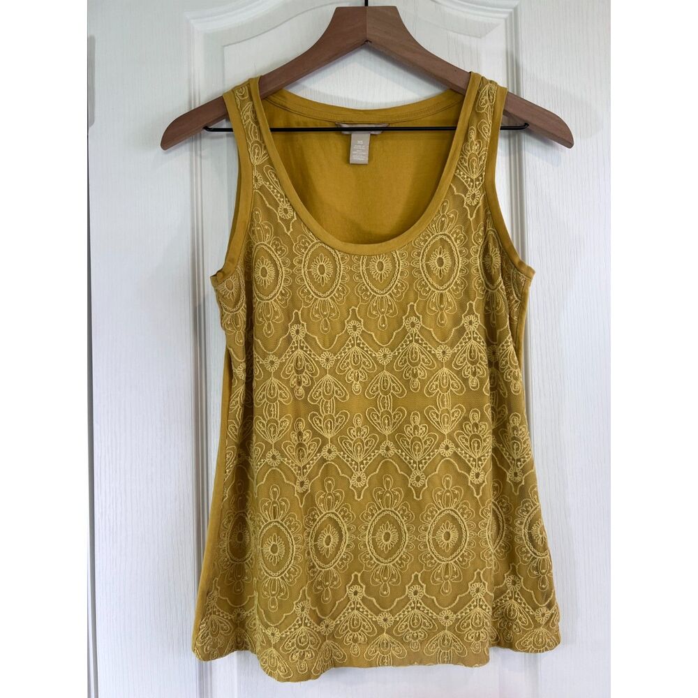 Banana Republic Women's Lace Tank Top Mustard Yellow Size XS *READ*